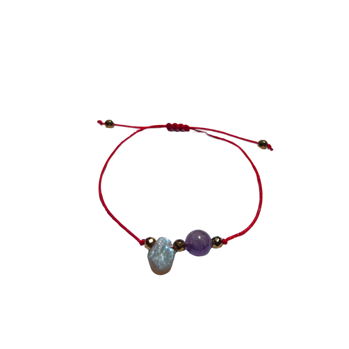 Intuición Mística. Pulsera de hilo rojo con labradorita y amatista