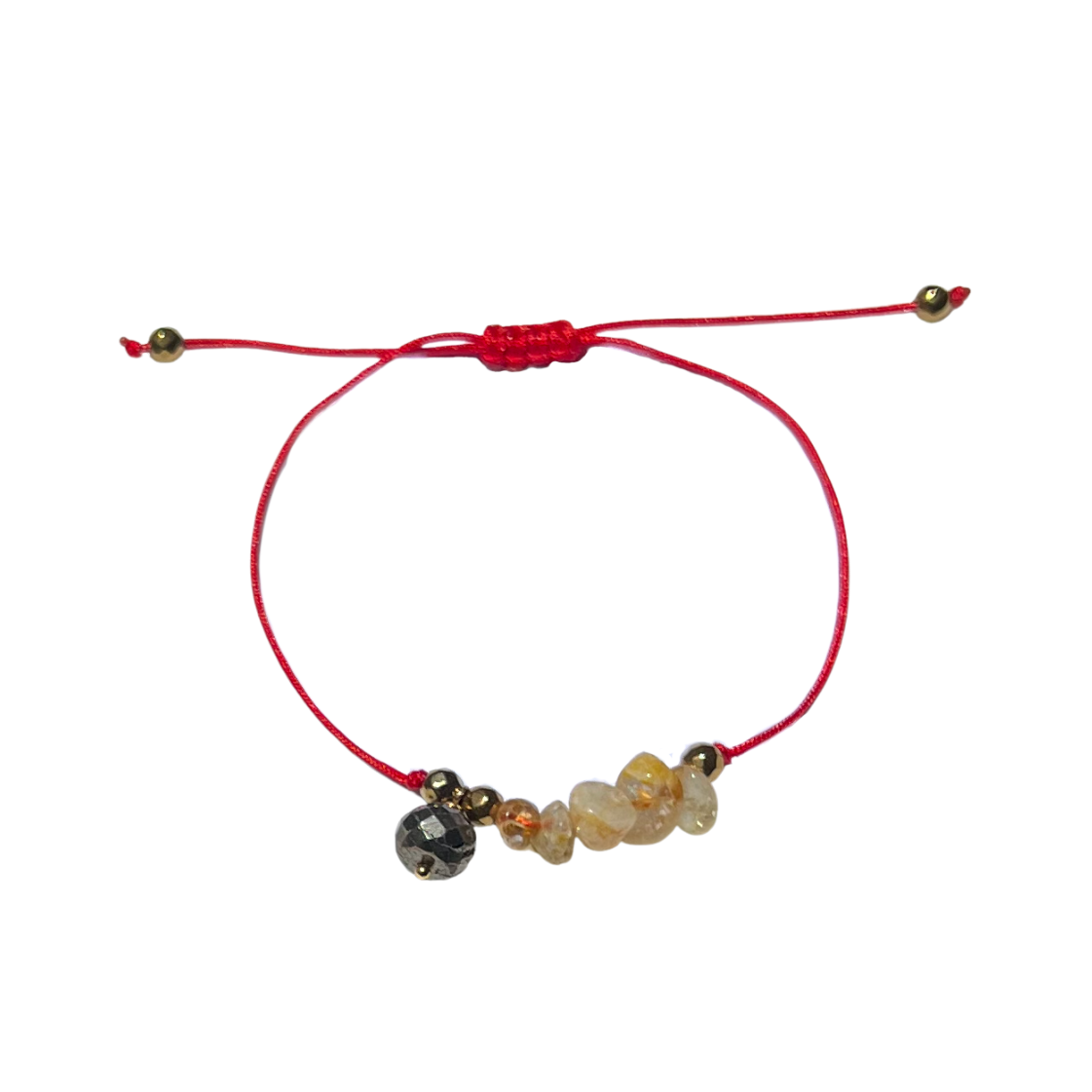 Abundancia Solar. Pulsera de hilo rojo con citrino y pirita
