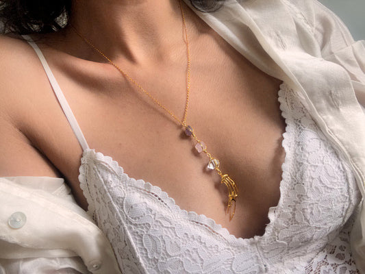 Anhelo. Collar con dije de estrella fugaz, espinela, morganita y herkimer