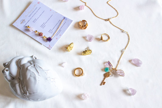 Anahata. Collar con amazonita, kunzita y amatista