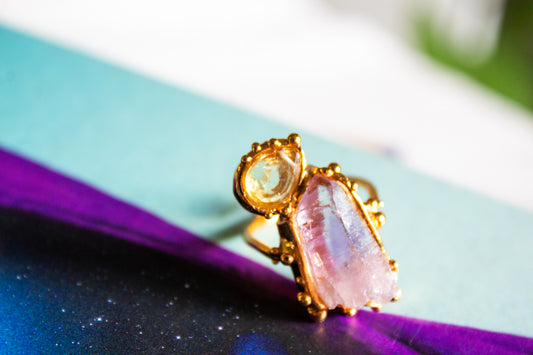 Alquimia Solar. Anillo con amatista y citrino