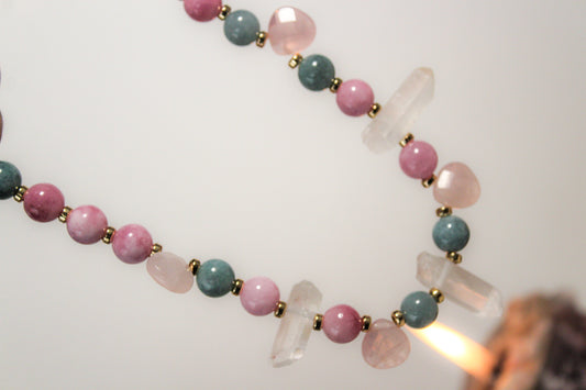 Chocker de jade, kunzita, czo rosa y czo bco