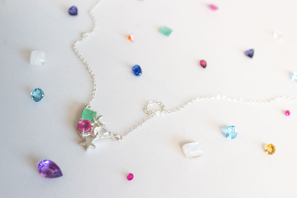 Big Three. Collar de plata .925 con gemas a elegir según sol, luna y ascendente