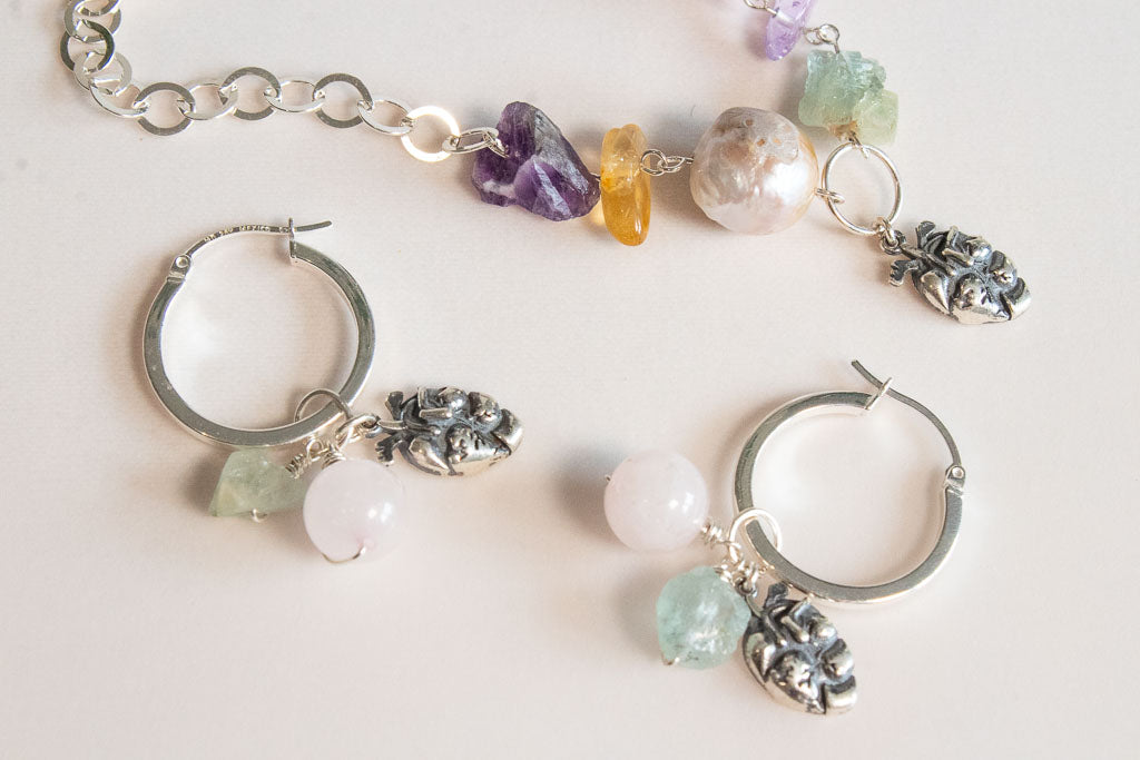 Collar perla, amatista y aguamarina en plata