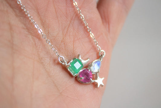 Big Three. Collar de plata .925 con gemas a elegir según sol, luna y ascendente
