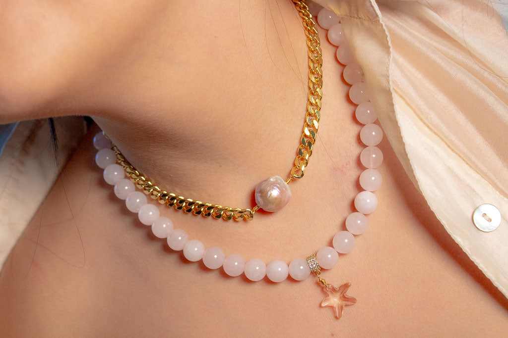 Amor. Choker de cuarzo rosa