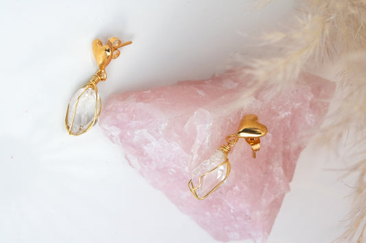 Cuore. Aretes con cuarzo herkimer