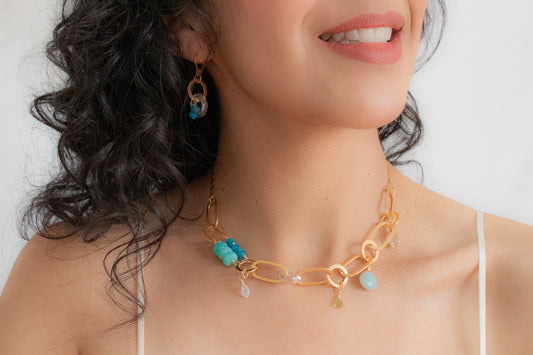 Marea. Choker con apatito, amazonita, piedra luna, peridoto