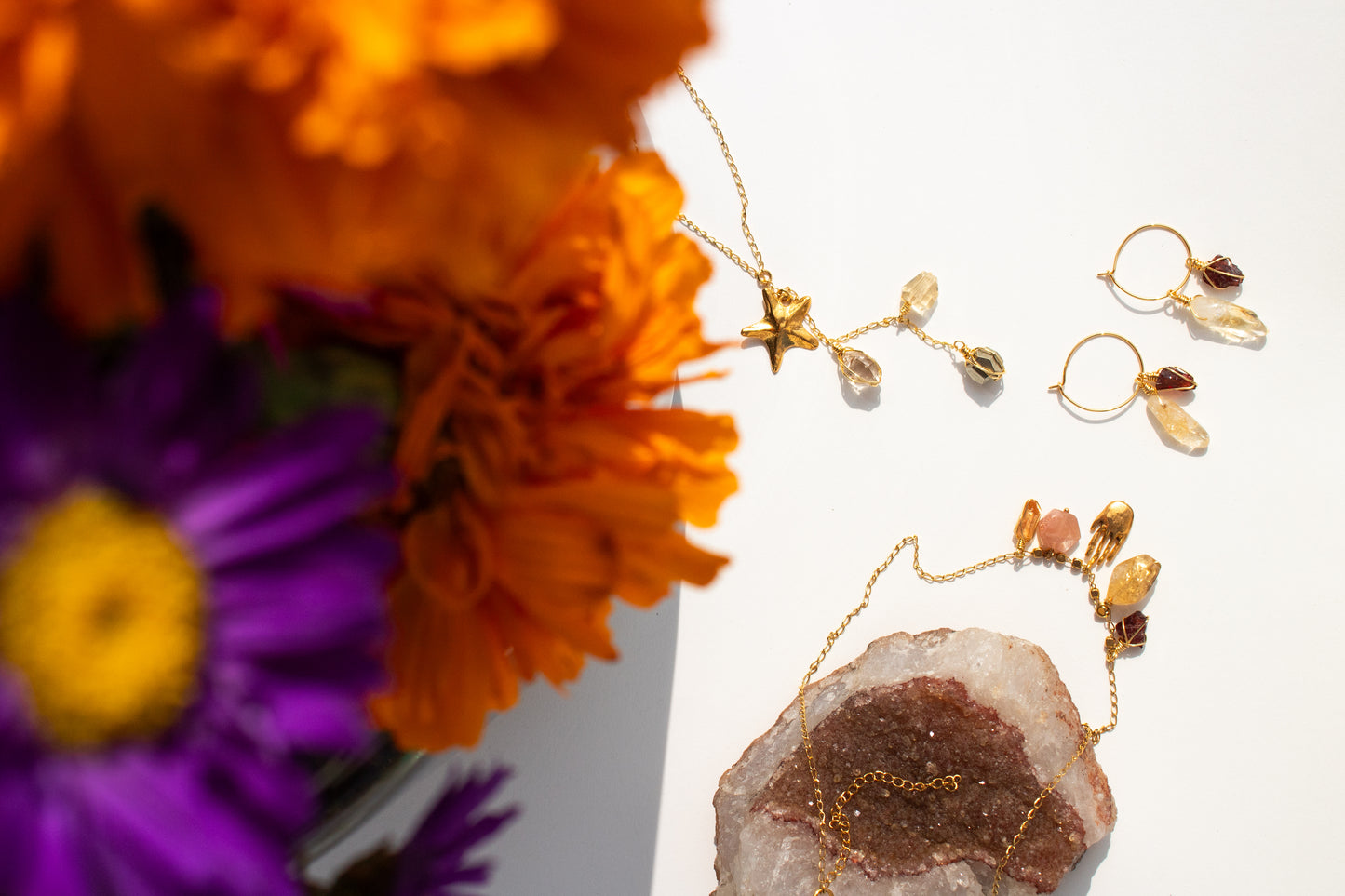 Luz. Collar con herkimer, citrino y pirita