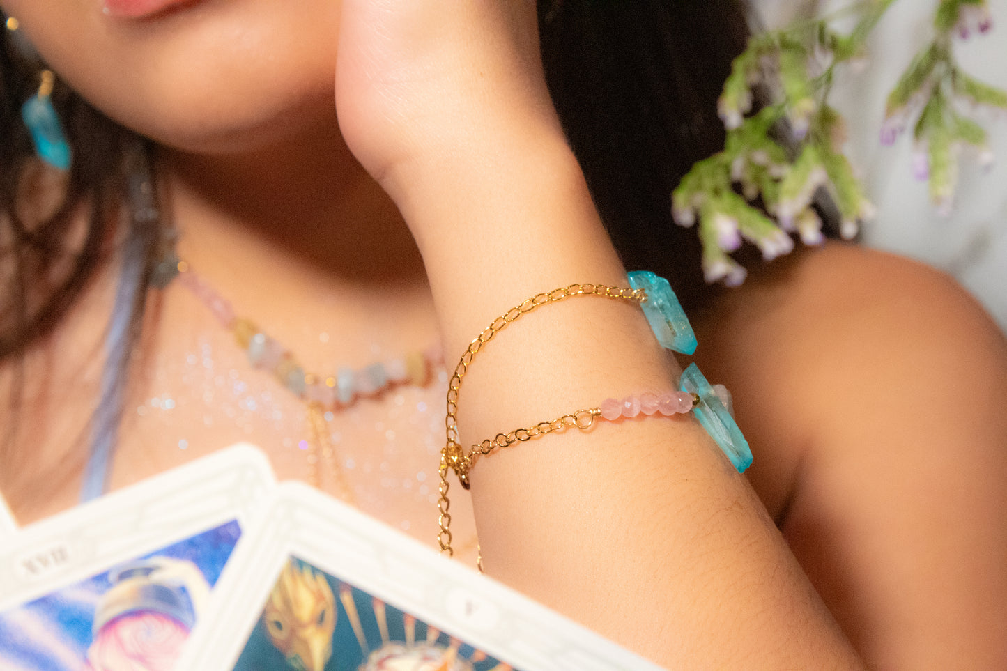 Ya'axka. Pulsera con cuarzo aura aqua