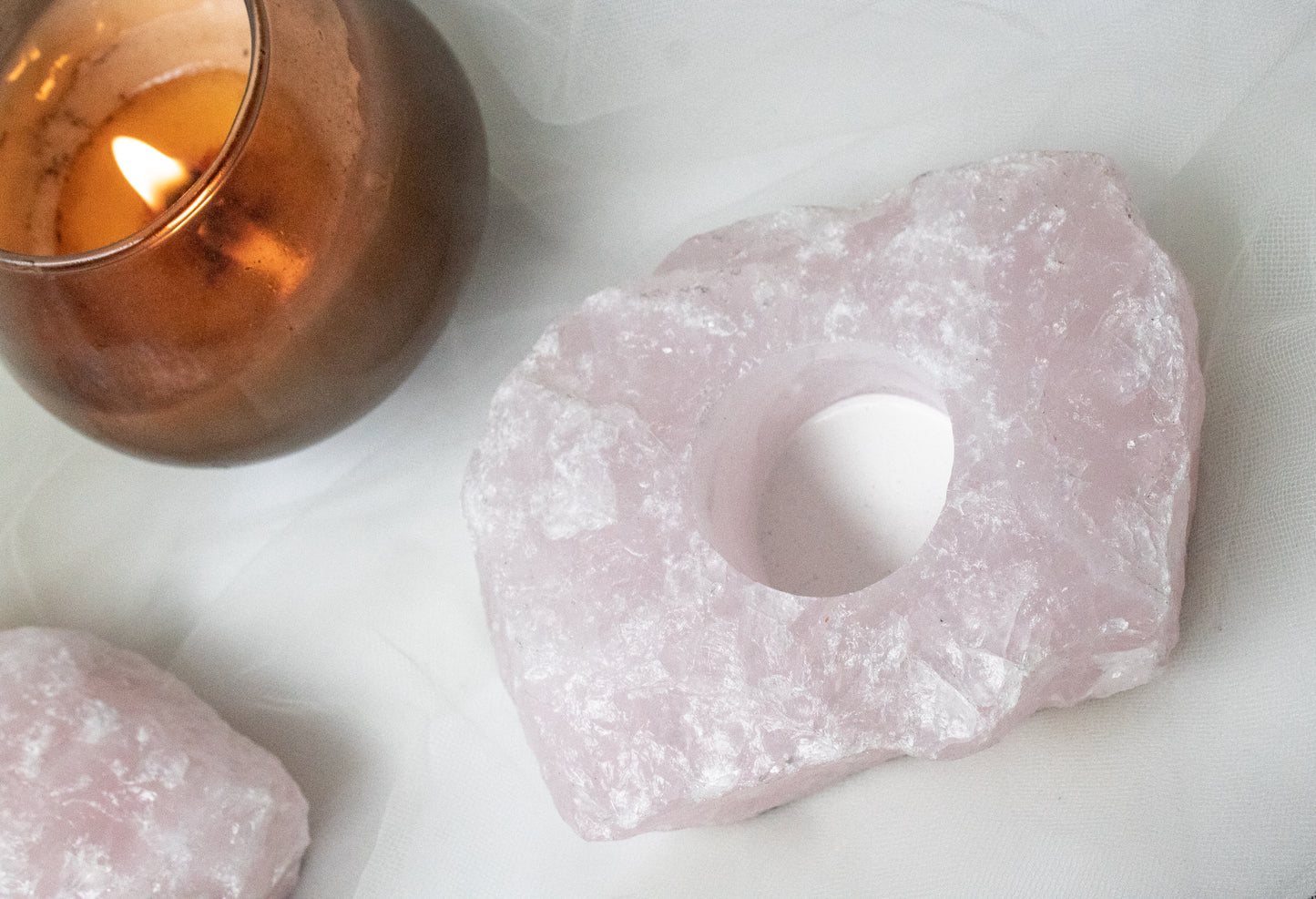 Portavela de cuarzo rosa