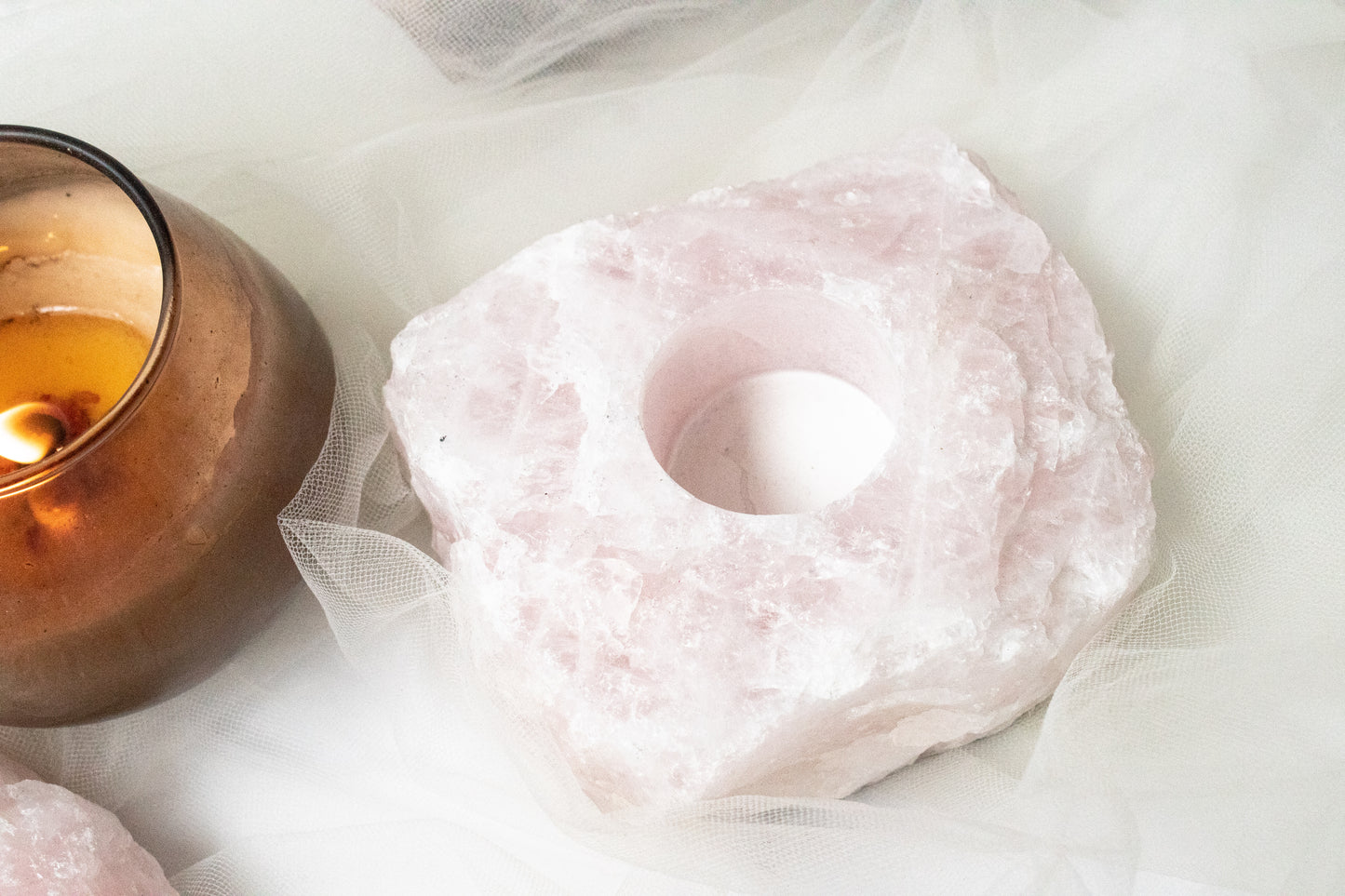 Portavela de cuarzo rosa