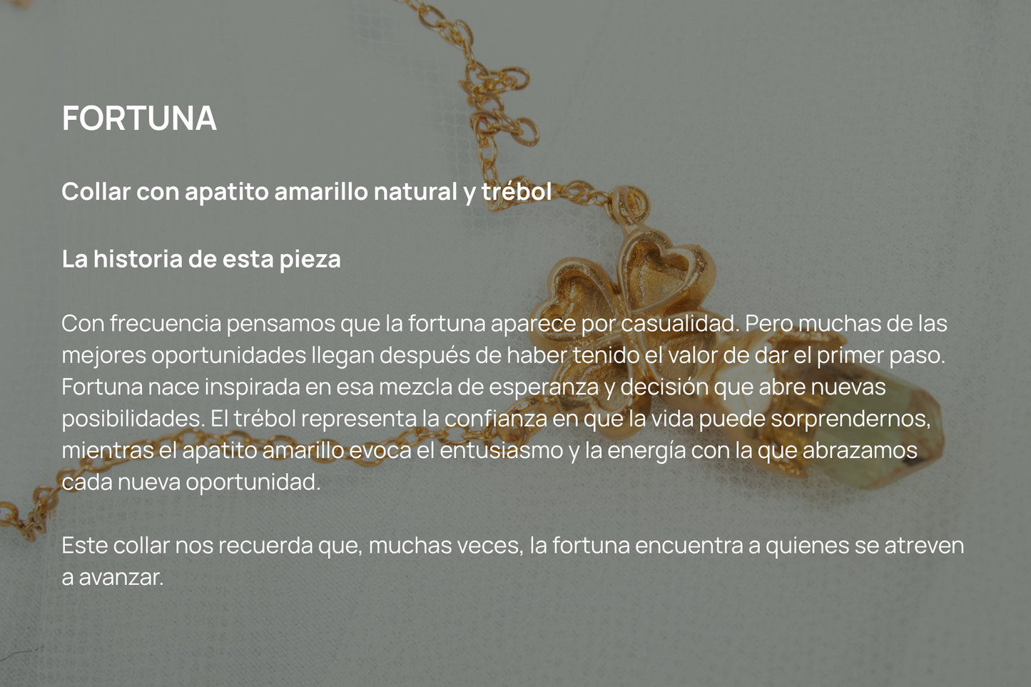 Fortuna. Collar con apatito amarillo natural y trébol