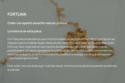 Fortuna. Collar con apatito amarillo natural y trébol