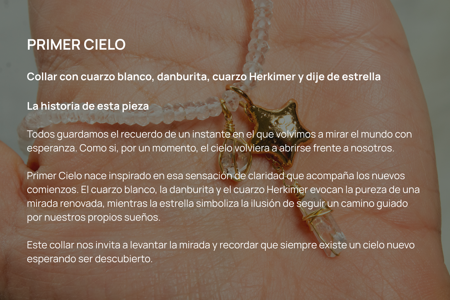 Primer Cielo. Collar con cuarzo blanco, danburita, cuarzo herkimer y dije de estrella