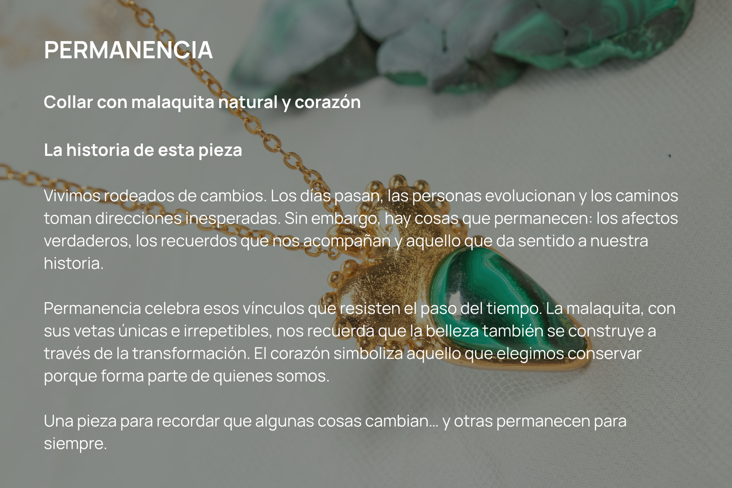 Permanencia. Collar con malaquita natural y corazón