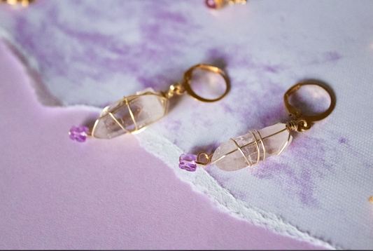Libertad. Aretes con amatista y mariposas swarovski