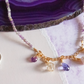 Atardecer. Collar con Amatista, herkimer, perla, pirita y swarovski.