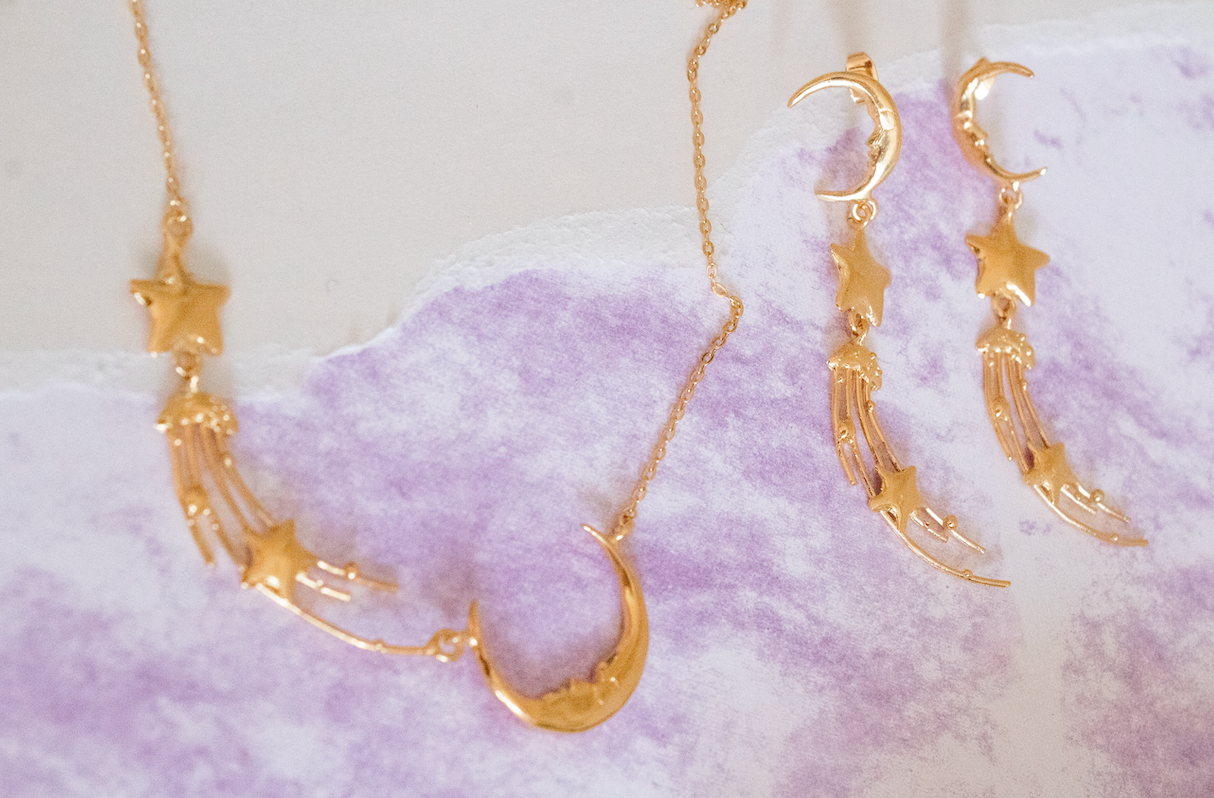 Constellation. Necklace with moon, star and comet