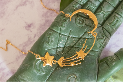 Constelación. Collar con luna, estrella y cometa