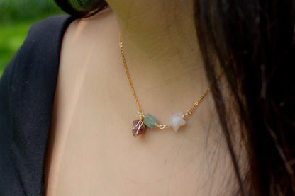 Amparo. Collar con turmalina rosa, fluorita y cuarzo rosa