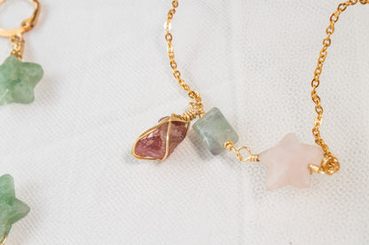 Amparo. Collar con turmalina rosa, fluorita y cuarzo rosa