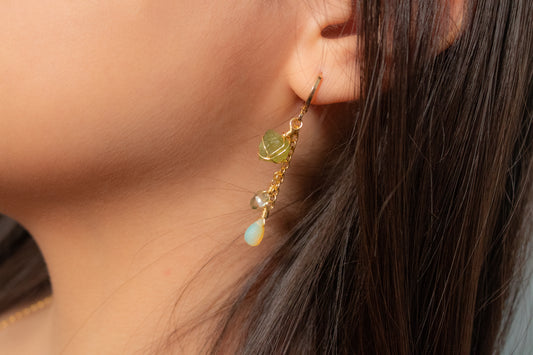 Joy. Peridot and Opal Huggie Earrings