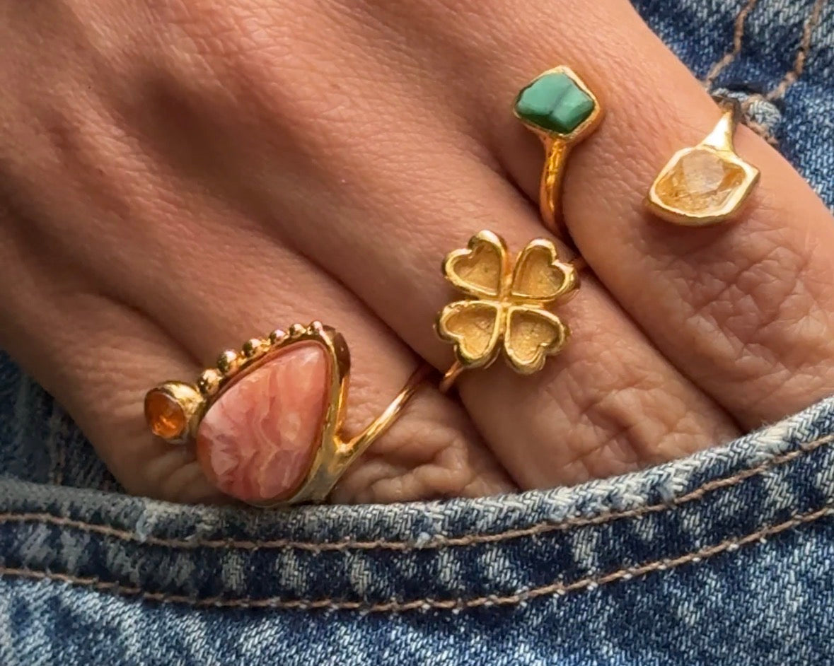Fuego del Corazón. Anillo con rodocrosita y citrino