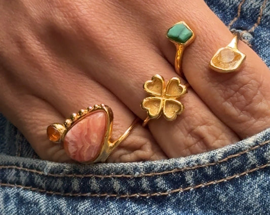 Fuego del Corazón. Anillo con rodocrosita y citrino