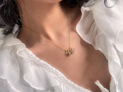 Manantial. Collar con herkimer, turmalina rosa, pirita y ópalo