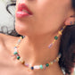 Cosmos. Collar con lapislázuli, cuarzo rosa, turquesa, amatista, malaquita, citrino, ojo de tigre y fluorita