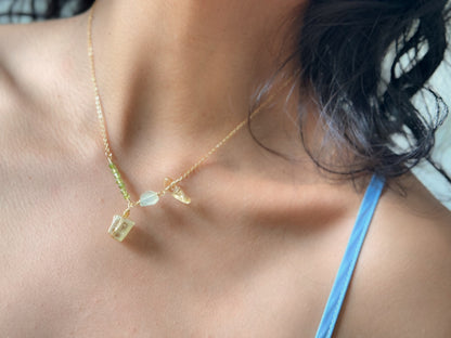 Destello. Collar de peridoto, kunzita y citrino