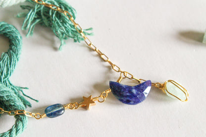 Maia. Collar con Aguamarina, cianita y sodalita