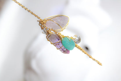 Anahata. Collar con amazonita, kunzita y amatista