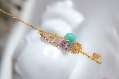 Anahata. Collar con amazonita, kunzita y amatista