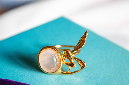 Hada del Corazón. Anillo con cuarzo rosa