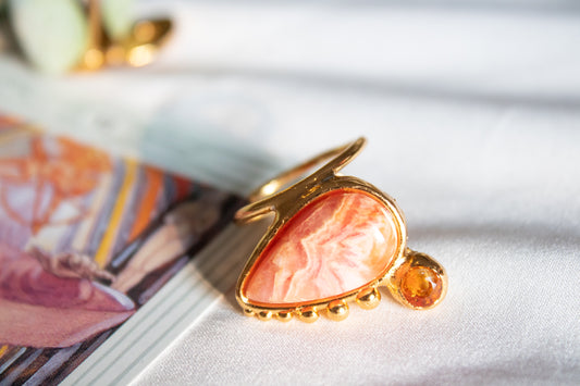 Fuego del Corazón. Anillo con rodocrosita y citrino