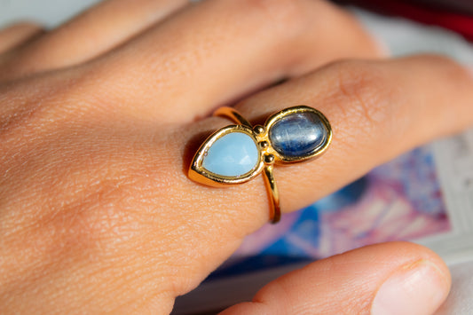 Portal Azul. Anillo con cianita y ágata azul