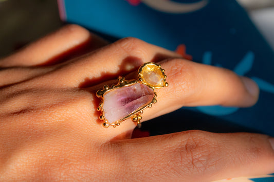 Alquimia Solar. Anillo con amatista y citrino