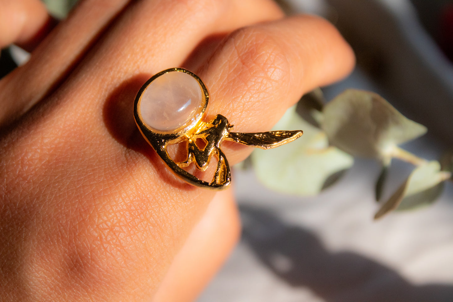 Hada del Corazón. Anillo con cuarzo rosa