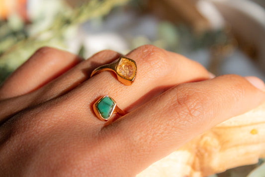 Visión Verde. Anillo con herkimer y esmeralda