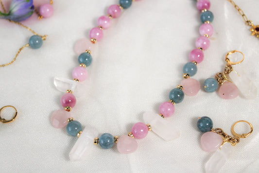 Chocker de jade, kunzita, czo rosa y czo bco