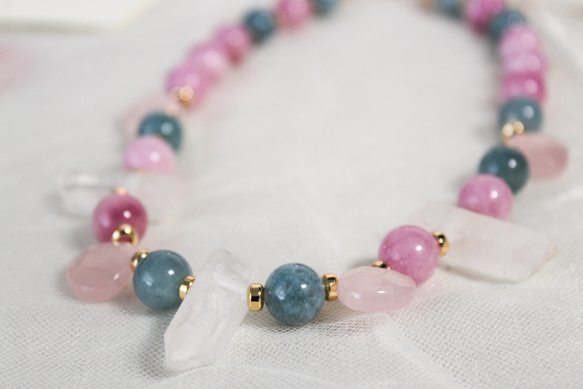 Chocker de jade, kunzita, czo rosa y czo bco