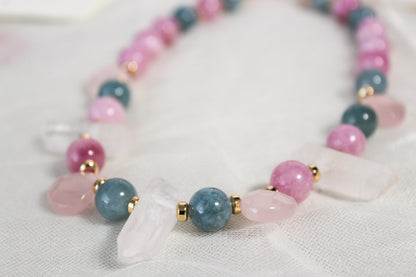 Chocker de jade, kunzita, czo rosa y czo bco