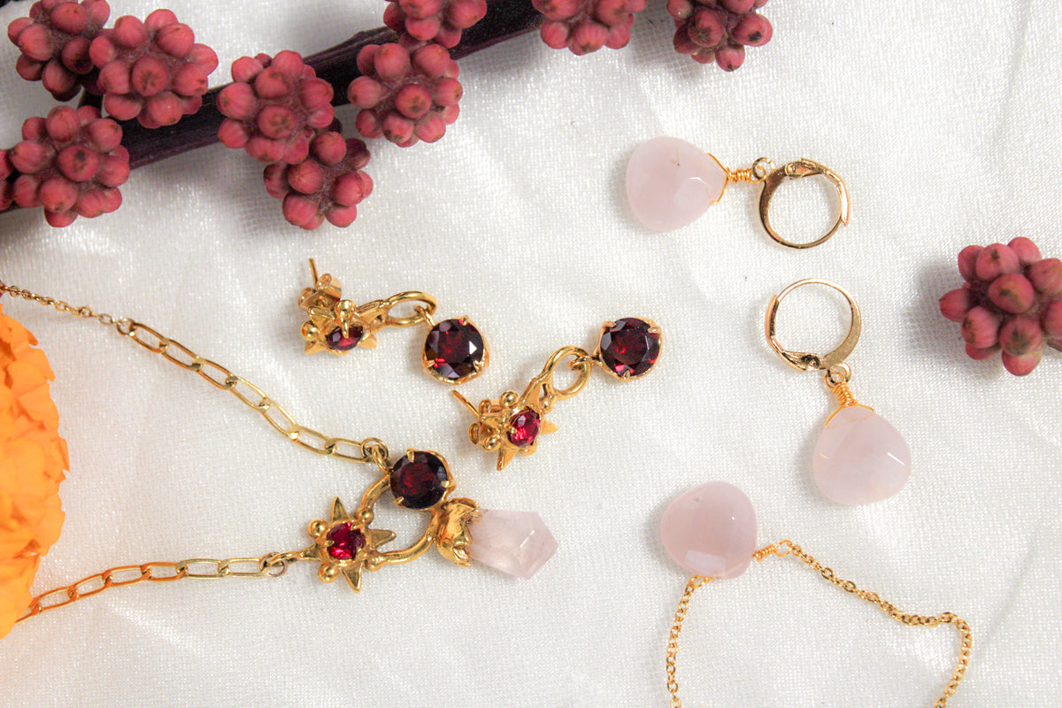 Collar minimalista de cuarzo rosa
