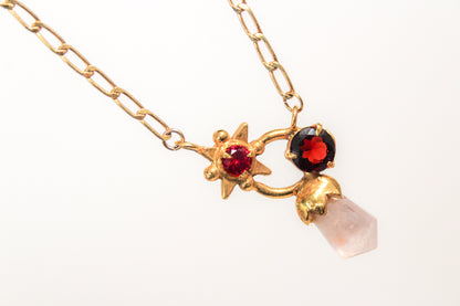 Collar granate, punta de kunzita y Swarovski