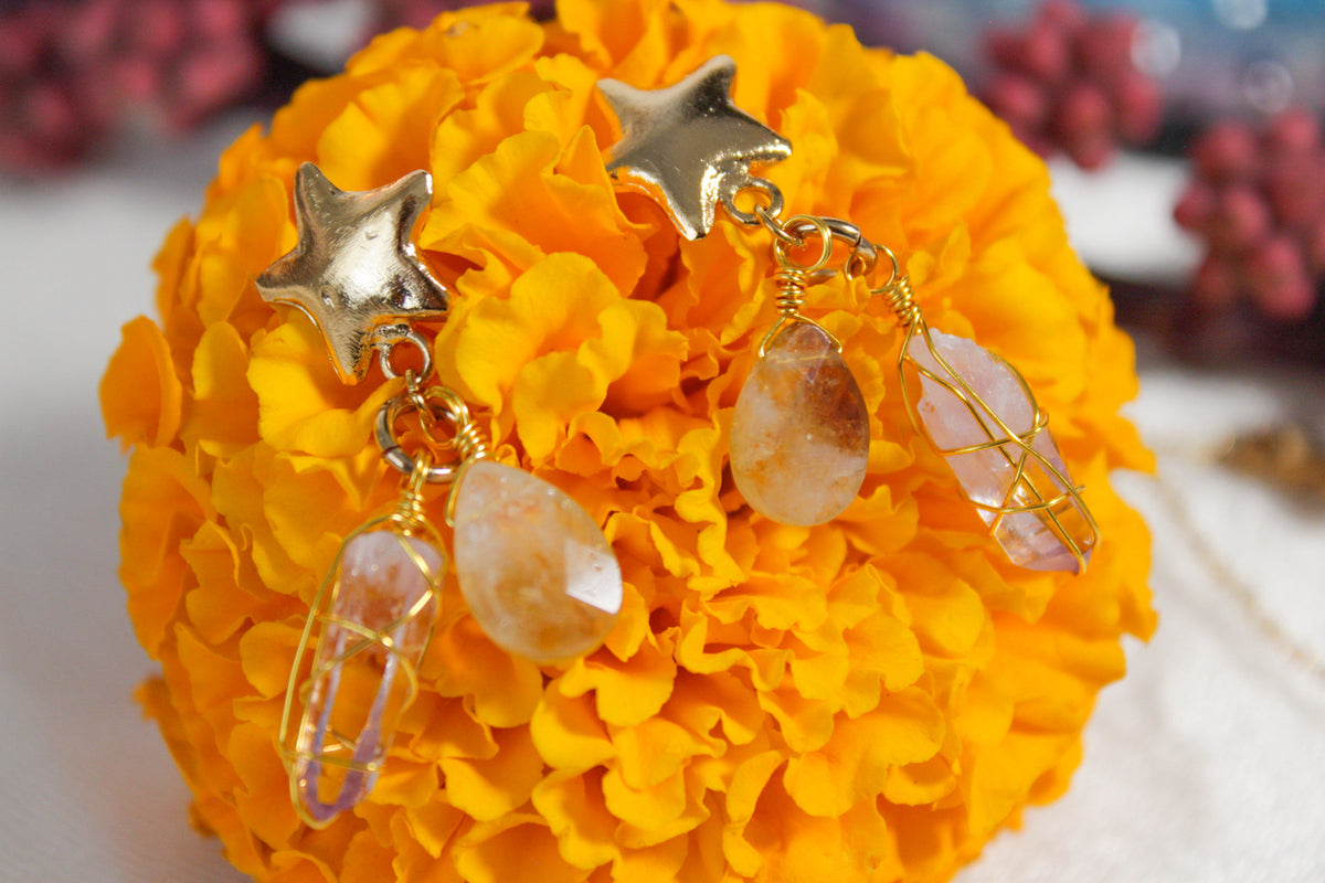 Aretes de amatista y citrino