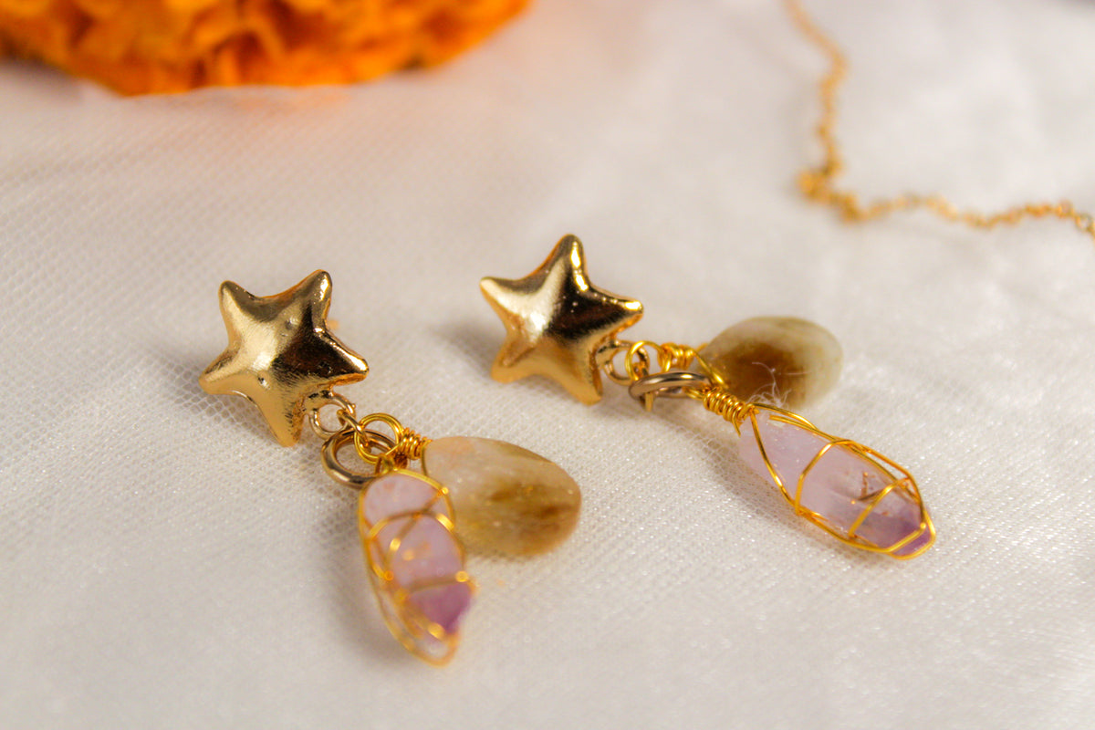 Aretes de amatista y citrino