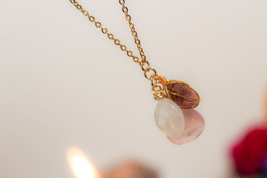 Amor por ti. Collar cuarzo rosa, piedra luna y turmalina rosa