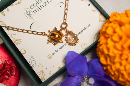 Cosecha. Collar de ojo de tigre y cuarzo rutilado